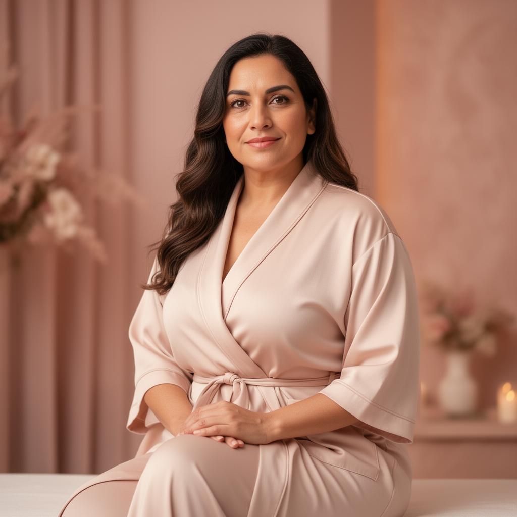 Mujer latina segura y radiante tras su transformación con Instituto Coco Spa